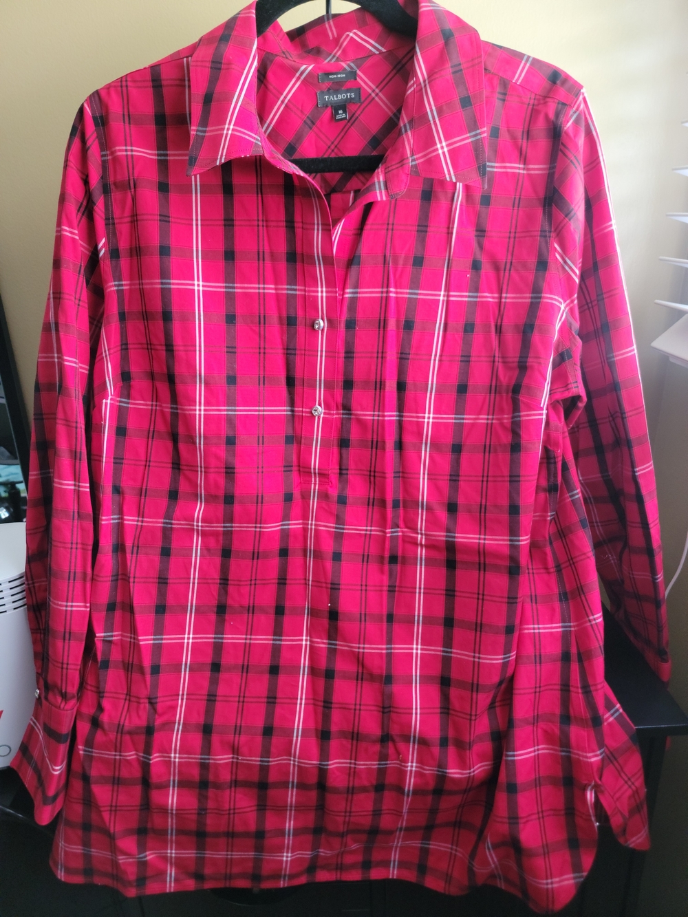 Talbots Bright Pink and Black Plaid Button-Down Shirt